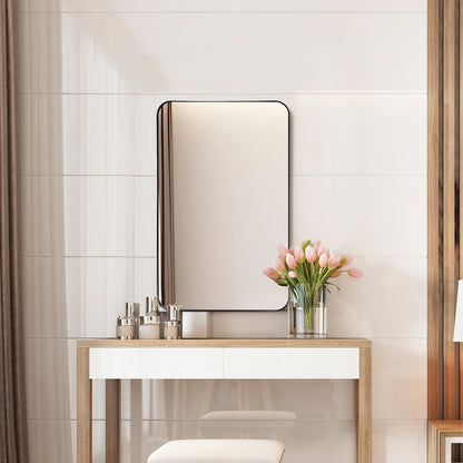 Costway Bathroom Wall Mirror with Rounded Corner for Washroom-Black