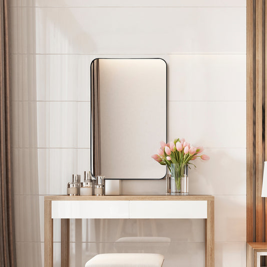 Costway Bathroom Wall Mirror with Rounded Corner for Washroom-Black