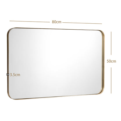 Costway Bathroom Wall Mirror with Rounded Corner for Washroom-Golden