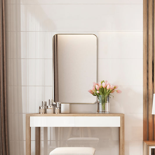 Costway Bathroom Wall Mirror with Rounded Corner for Washroom-Golden