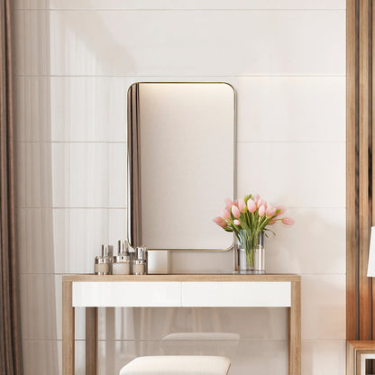 Elegant Rectangular Wall Mirror with Rounded Corners, Gold Frame, 80m x 50m