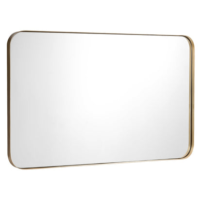 Elegant Rectangular Wall Mirror with Rounded Corners, Gold Frame, 80m x 50m