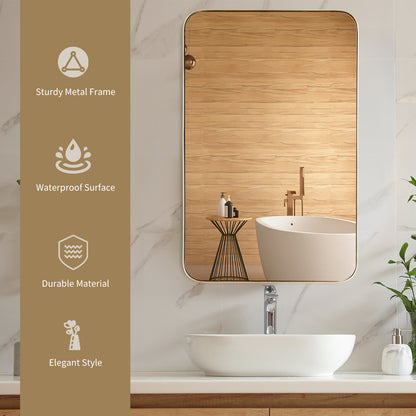 Costway Bathroom Wall Mirror with Rounded Corner for Washroom-Golden