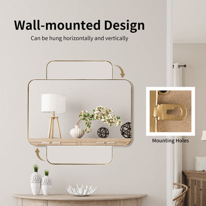 Costway Bathroom Wall Mirror with Rounded Corner for Washroom-Golden