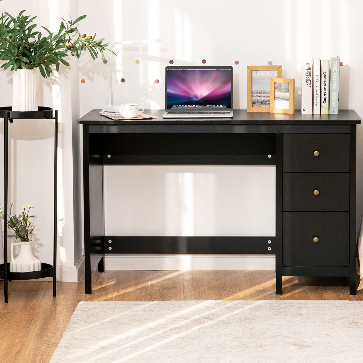 Costway 3-Drawer Computer Desk with Spacious Desktop for Office Black