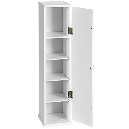 Compact bathroom tissue cabinet provides organized storage for toilet rolls, toiletries and cleaning supplies