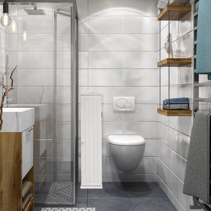 Space-saving toilet paper cabinet fits neatly into corners while adding modern style to the bathroom