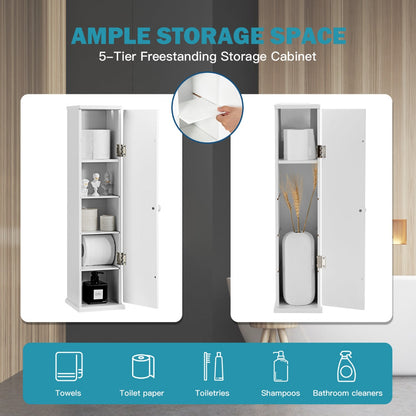 Modern white bathroom cabinet combines practical tissue storage, adjustable shelving and easy cleaning