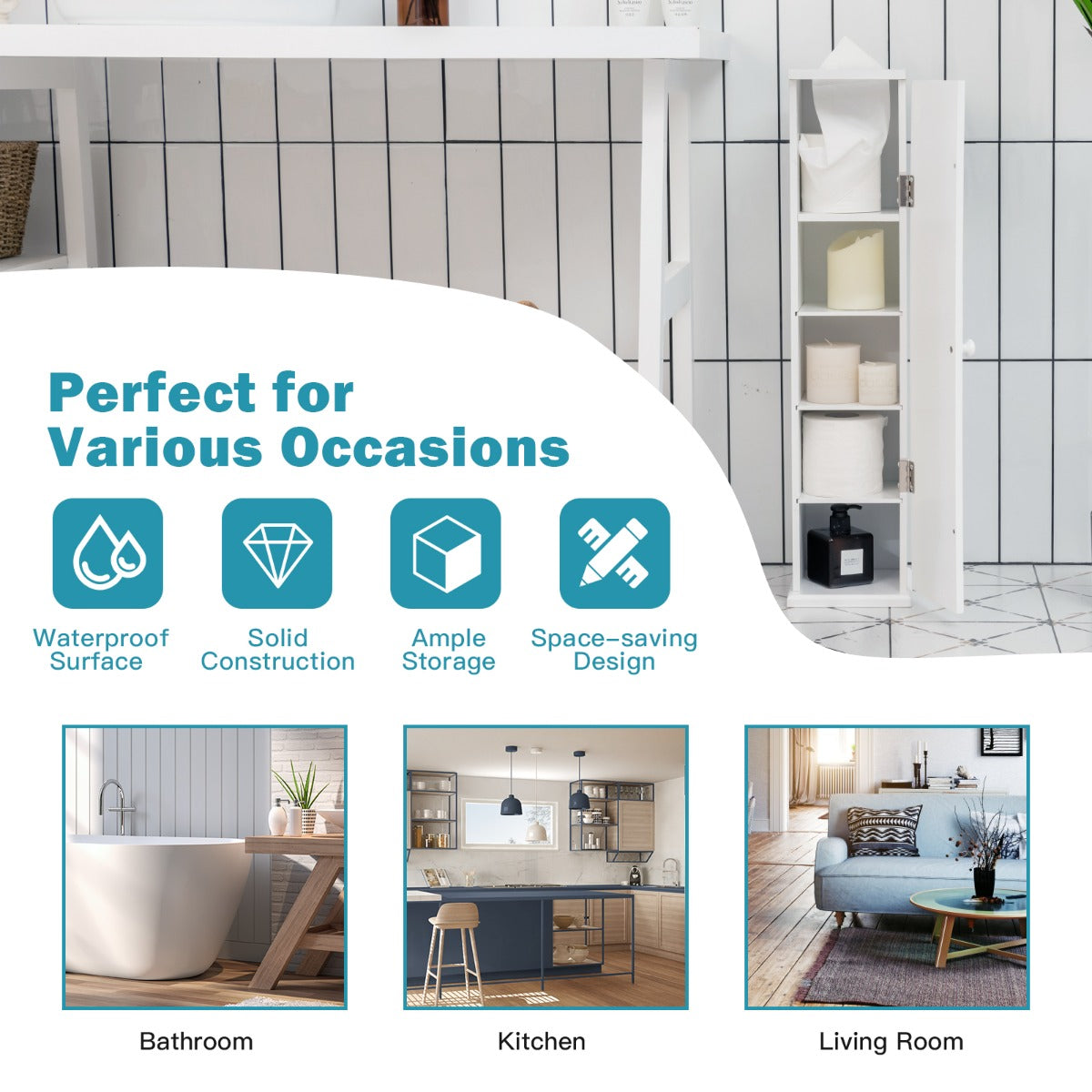 Three detachable shelves allow flexible storage arrangements for items of different sizes and heights
