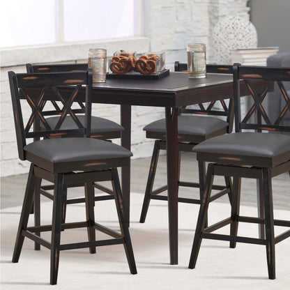 2 Pieces Swivel Bar Stools with Backrest &amp; Rubber Wood Legs-Black-96 cm