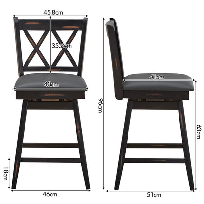 2 Pieces Swivel Bar Stools with Backrest &amp; Rubber Wood Legs-Black-96 cm