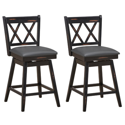 2 Pieces Swivel Bar Stools with Backrest &amp; Rubber Wood Legs-Black-96 cm