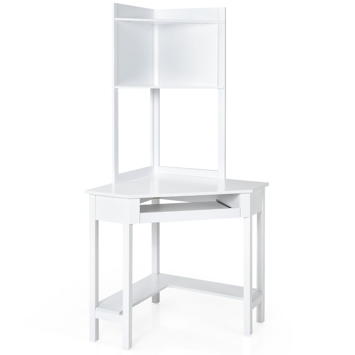 Corner Computer Desk with Hutch for Study &amp; Writing-White