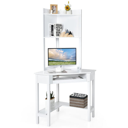 Corner Computer Desk with Hutch for Study &amp; Writing-White