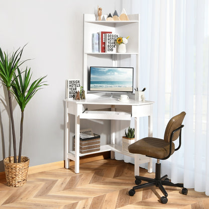 Corner Computer Desk with Hutch for Study &amp; Writing-White
