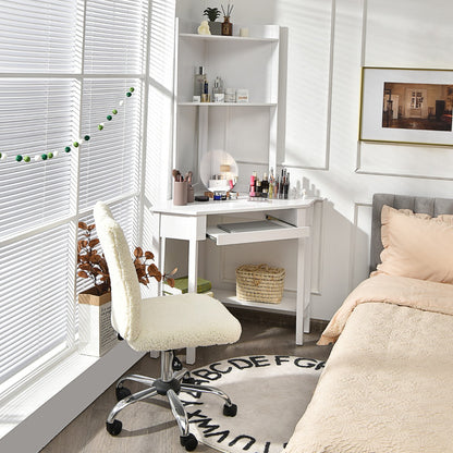 Corner Computer Desk with Hutch for Study &amp; Writing-White