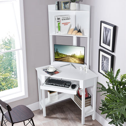 Corner Computer Desk with Hutch for Study &amp; Writing-White