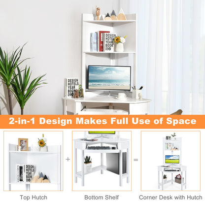 Corner Computer Desk with Hutch for Study &amp; Writing-White