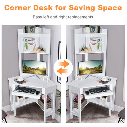 Corner Computer Desk with Hutch for Study &amp; Writing-White