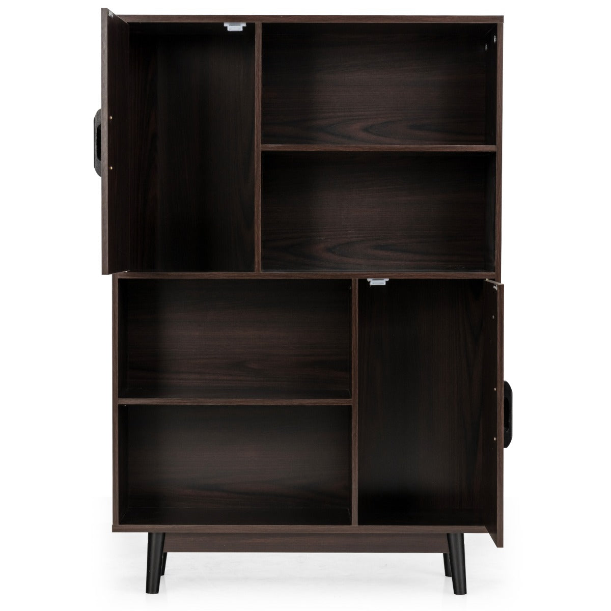 Multifunctional bookcase doubles as a buffet cabinet, side cabinet, or room divider
