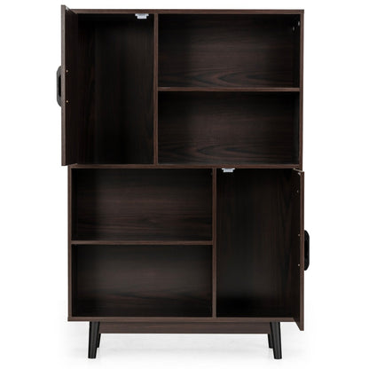 Multifunctional bookcase doubles as a buffet cabinet, side cabinet, or room divider