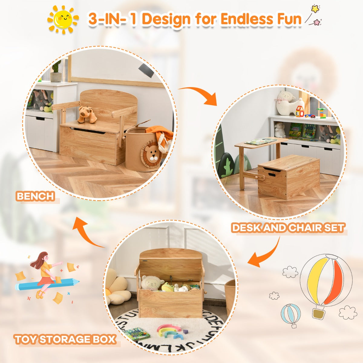 Kids activity bench supports up to 30kg on the seat and 7kg on the tabletop