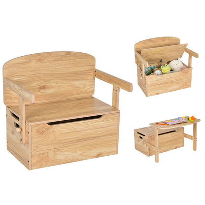 Rotating side switch bolt allows simple conversion between desk, chair, and storage bench