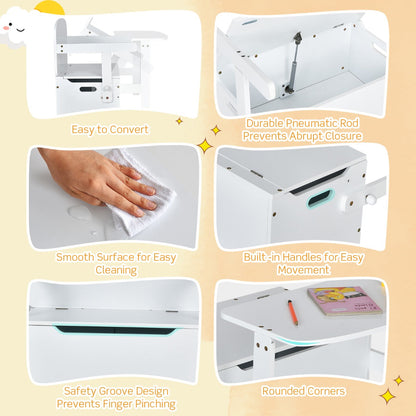 Finger-pinch prevention groove and rounded corners create a safer activity bench for young children
