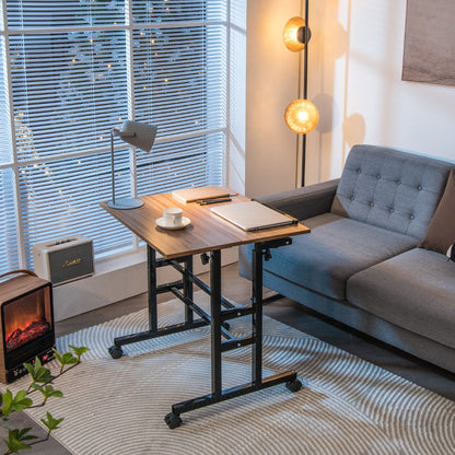 Mobile Stand up Computer Desk with 2 Tilting Desktops for Office Black