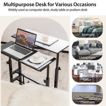 Mobile Stand up Computer Desk with 2 Tilting Desktops for Office Walnut