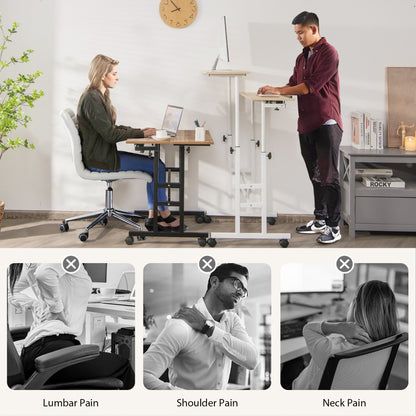 Mobile Stand up Computer Desk with 2 Tilting Desktops for Office-Natural
