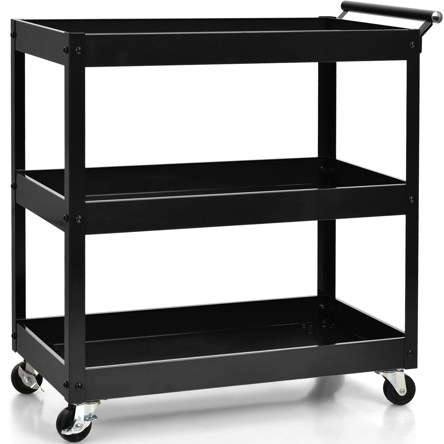 3-Tier Utility Cart with Humanized Handle for Office, Kitchen-Black
