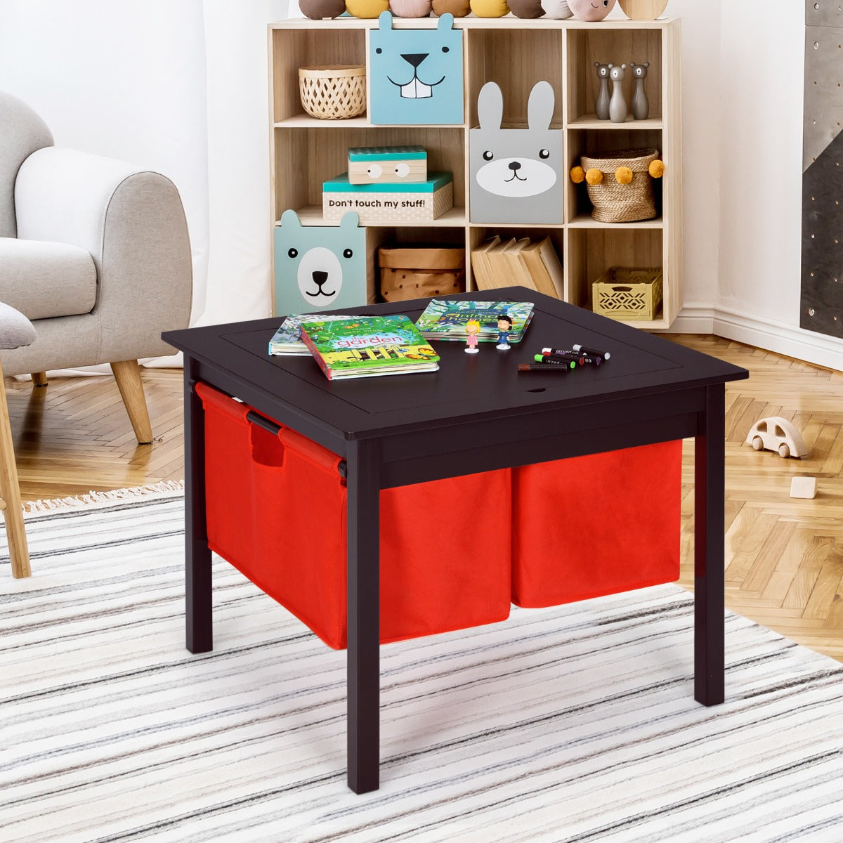 Kids Activity Table with 2 Non-woven Fabric Drawers-Espresso