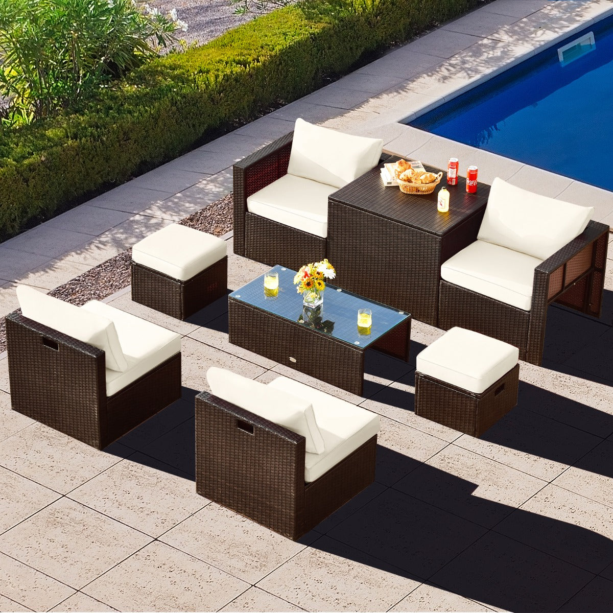 8-Piece Outdoor Patio Furniture Set with Cushions & Storage Box