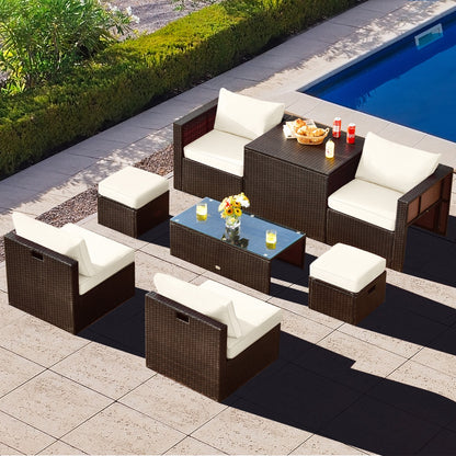 8-Piece Outdoor Patio Furniture Set with Cushions & Storage Box