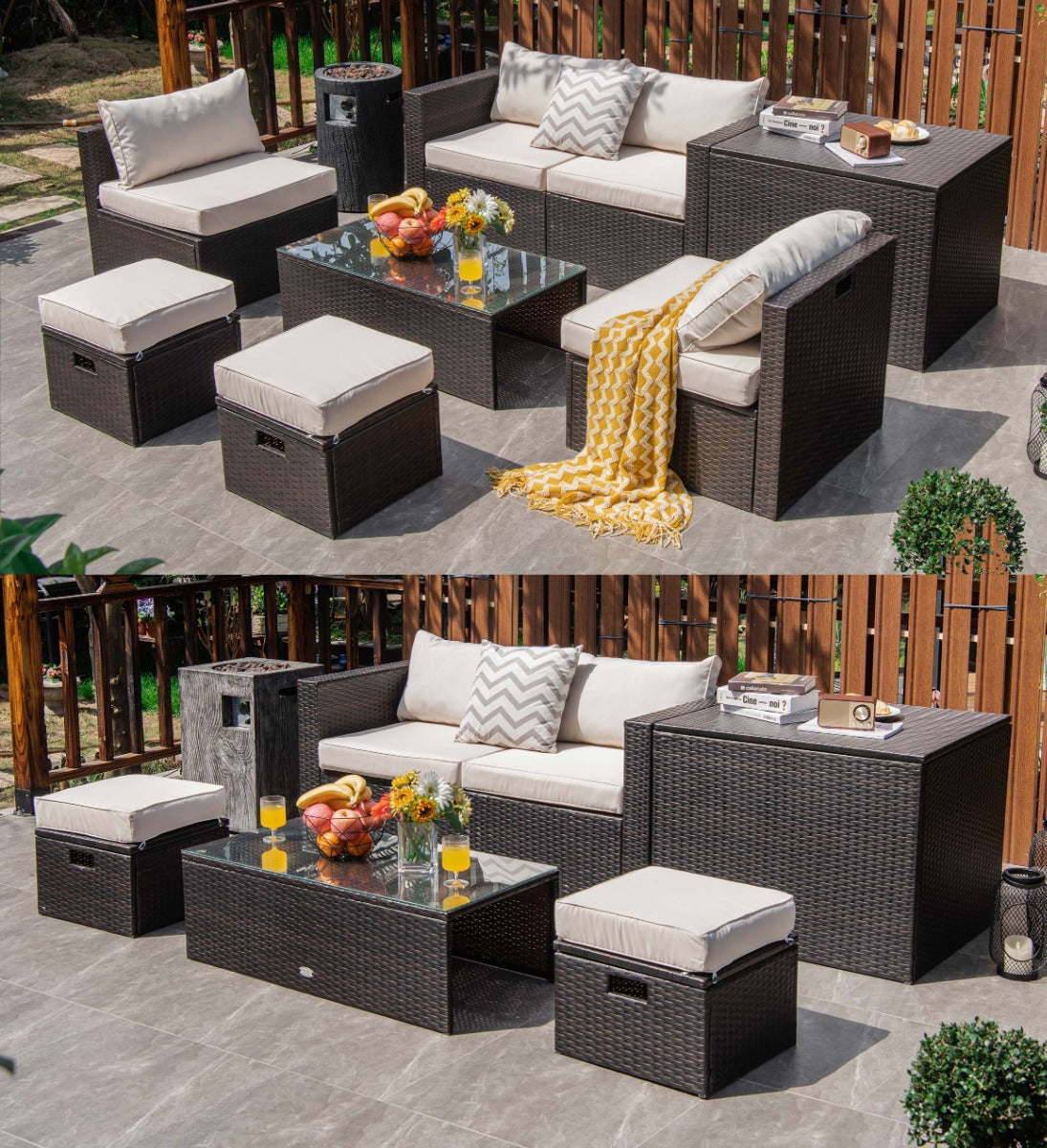 8-Piece Outdoor Patio Furniture Set with Cushions & Storage Box