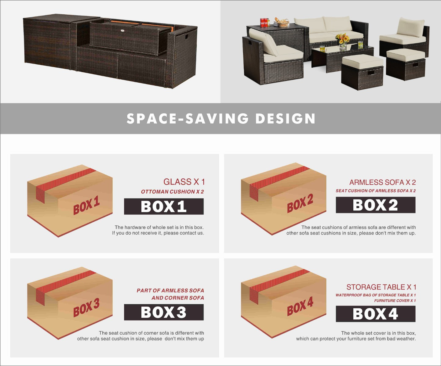 8-Piece Outdoor Patio Furniture Set with Cushions & Storage Box