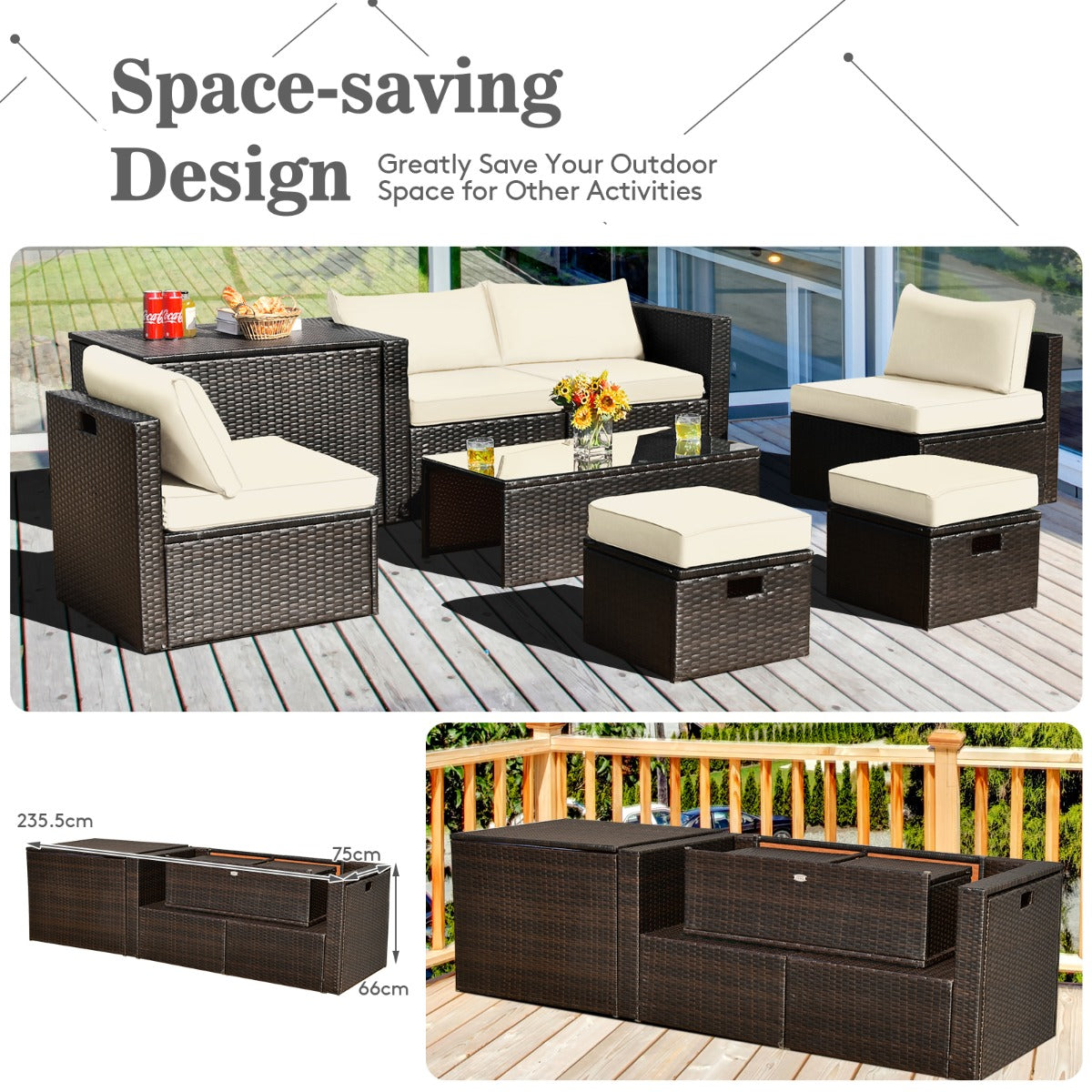 8-Piece Outdoor Patio Furniture Set with Cushions & Storage Box