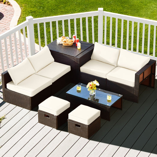 8-Piece Outdoor Patio Furniture Set with Cushions & Storage Box