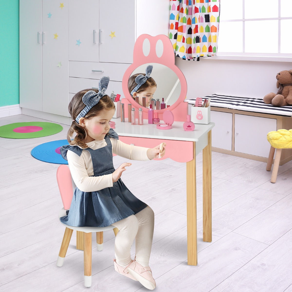 Costway Makeup Vanity Dressing Table Set for Children