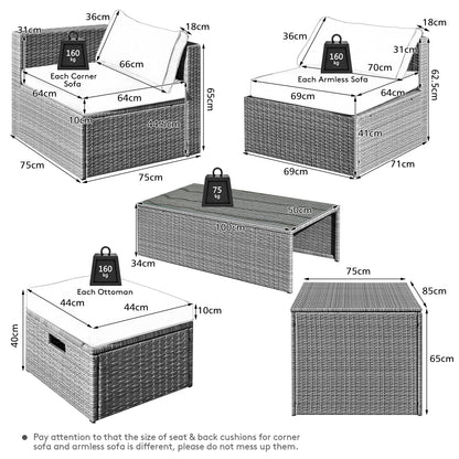 8-Piece Outdoor Grey PE Rattan Conversation Set with Washable Cushion Covers-Green