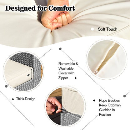 8-Piece Outdoor Grey PE Rattan Conversation Set with Washable Cushion Covers-White