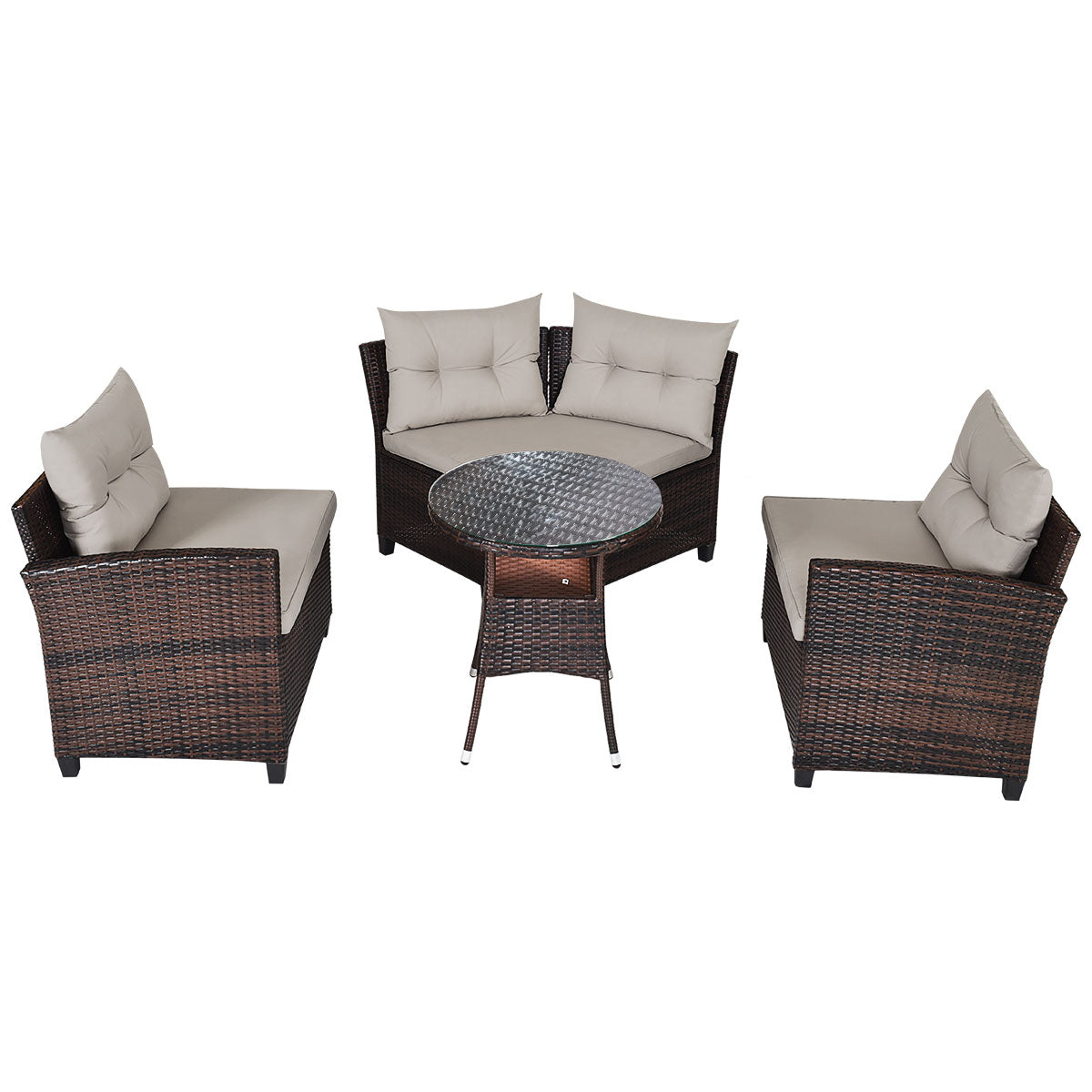Costway 4-Piece Patio Wicker Furniture Set with Cushion-Beige