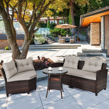 Costway 4-Piece Patio Wicker Furniture Set with Cushion-Beige