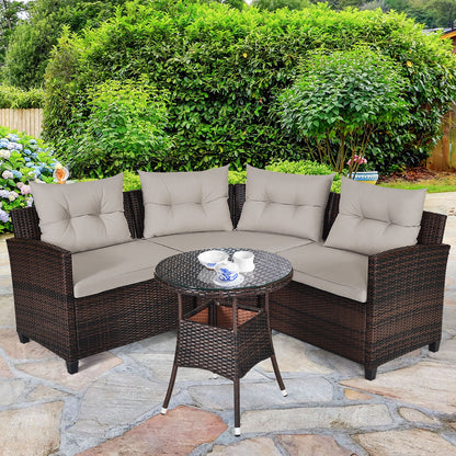 Rearrange the four pieces into individual seats or a larger sofa for flexible entertaining