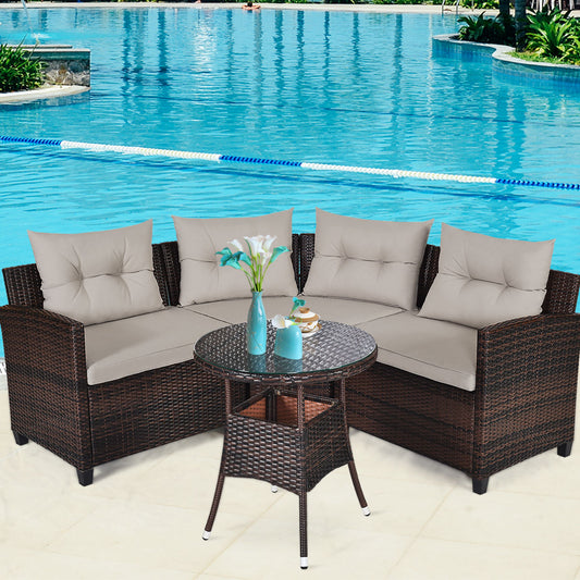 Costway 4-Piece Patio Wicker Furniture Set with Cushion-Beige
