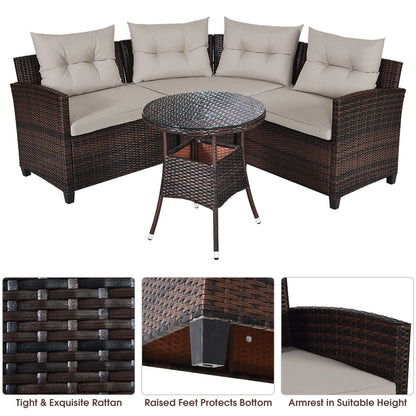 Costway 4-Piece Patio Wicker Furniture Set with Cushion-Beige