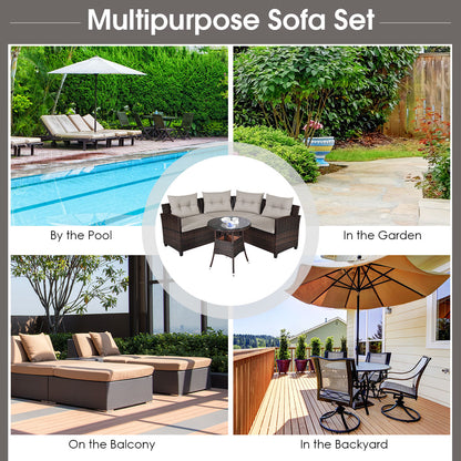 Costway 4-Piece Patio Wicker Furniture Set with Cushion-Beige