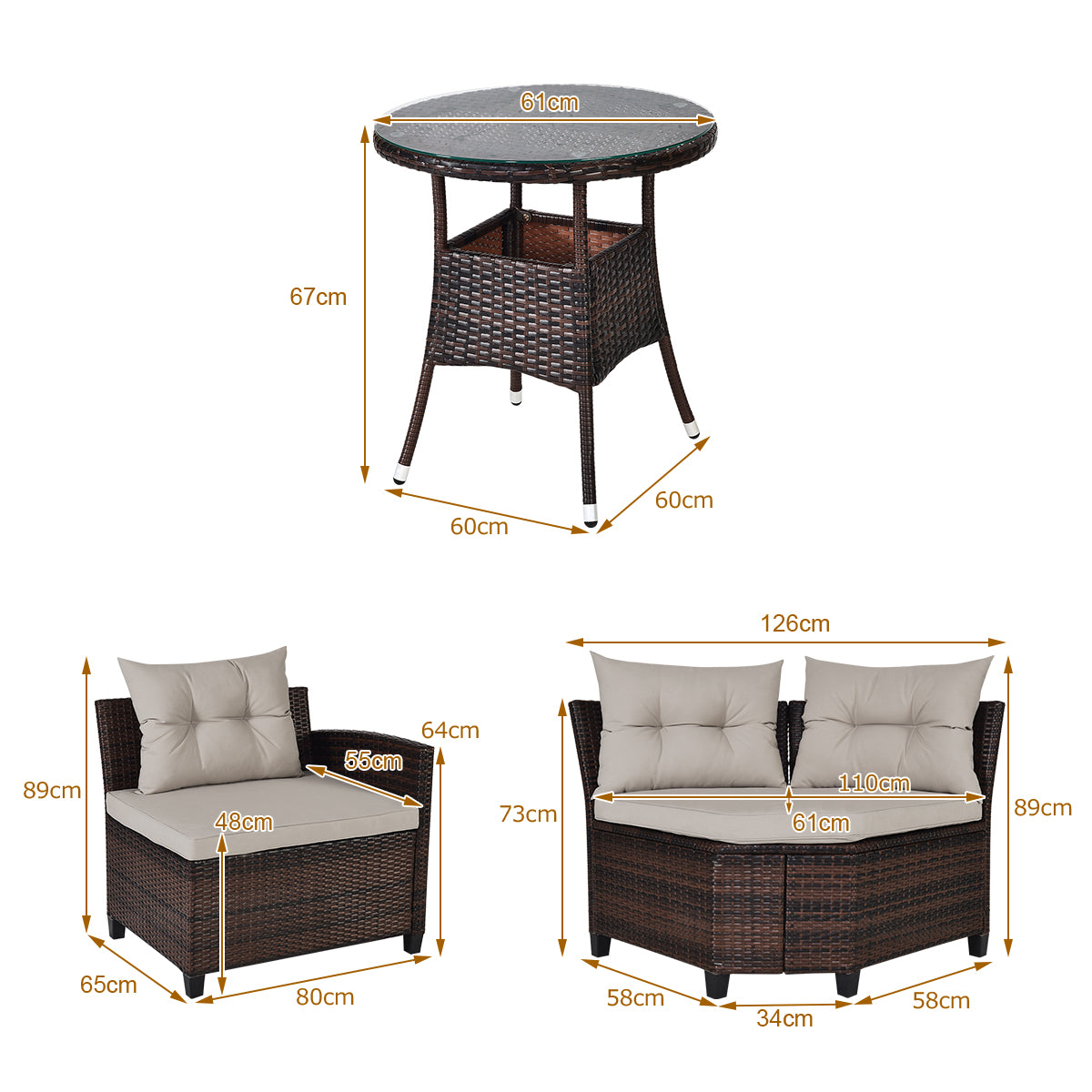 Costway 4-Piece Patio Wicker Furniture Set with Cushion-Beige