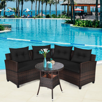 Costway 4-Piece Patio Wicker Furniture Set with Cushion-Black